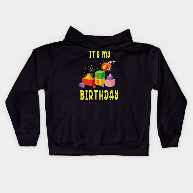 Birthday Shirt it is my 4Th Birthday Blocks Bricks Gift Kids Hoodie by kaza191